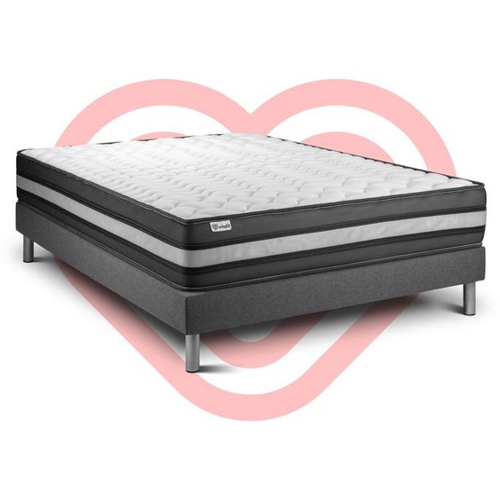 Ensemble sommier matelas 140x190 VITALPOWER ZEN Mémoire de forme ProfiZone - Ferme - Coutil micro perforé - Gris