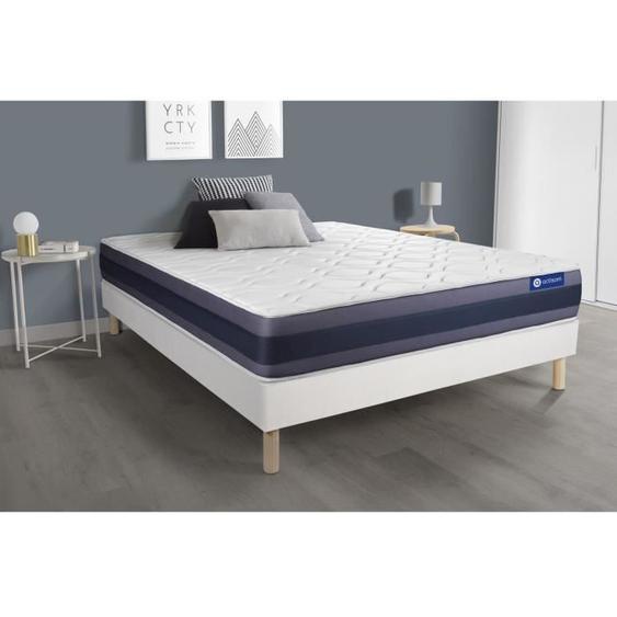 Ensemble sommier matelas 140x200 Actiflex morpho Ressorts ensachés et mémoire de forme - 24 cm - Equilibré - sommier kit Blanc