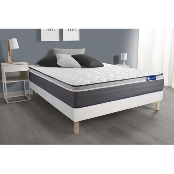 Ensemble sommier matelas 140x200 Actiflex plus Ressorts ensachés et mémoire de forme - 26 cm - Très ferme - sommier kit Blanc