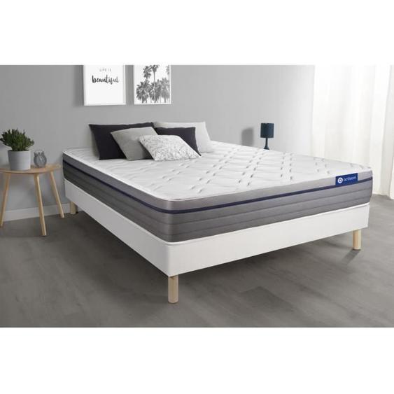 Ensemble sommier matelas 140x200 Actimemo zen Mémoire de forme - 26 cm - Equilibré - sommier kit Blanc