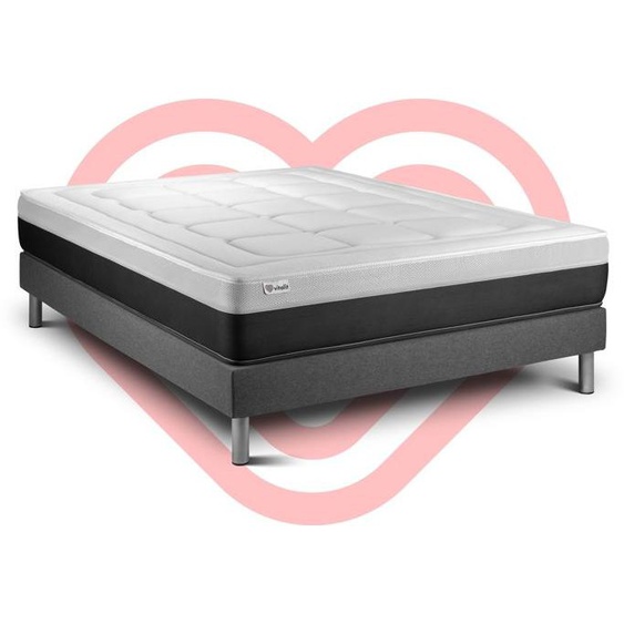 Ensemble sommier matelas 140x200 VITAL FORM Ressorts ensachés et Mémoire de forme - 22 cm - Ferme - sommier kit gris