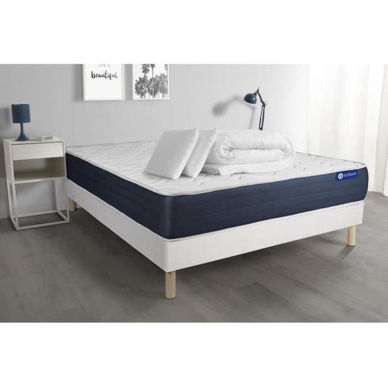 Ensemble sommier matelas 160x200 Actilatex sleep Latex et mémoire de forme - 22 cm - Equilibré - sommier kit Blanc + 2 oreillers +