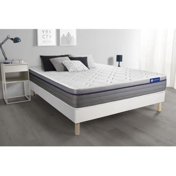 Ensemble sommier matelas 160x200 Actilatex zen Latex et mémoire de forme - 26 cm - Equilibré - sommier kit Blanc
