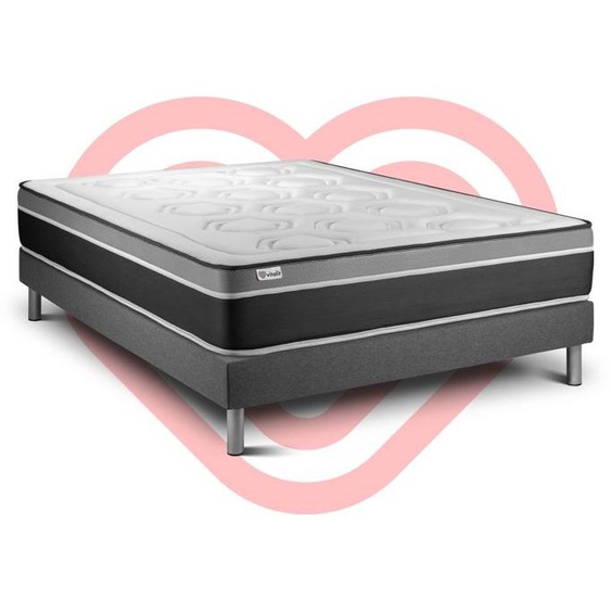 Ensemble sommier matelas 160x200 VITAL CARE Ressorts ensachés et Mémoire de forme - 26 cm - Equilibré - sommier kit gris