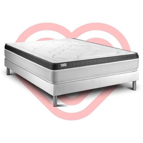 Ensemble sommier matelas 160x200 VITAL ERGO Ressorts ensachés et Mémoire de forme - 26 cm - Ferme - sommier kit blanc