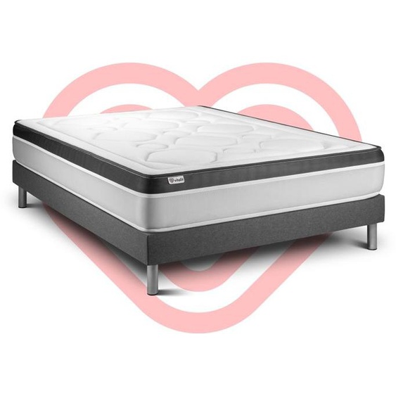 Ensemble sommier matelas 160x200 VITAL ERGO Ressorts ensachés et Mémoire de forme - 26 cm - Ferme - sommier kit gris
