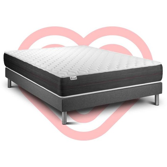 Ensemble sommier matelas 160x200 VITALSPRING Ressorts ensachés - 24 cm - Ferme - sommier kit gris