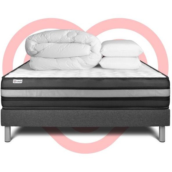 Ensemble sommier matelas 180x200 VITALPOWER ZEN Mémoire de forme ProfiZone - Ferme - Gris