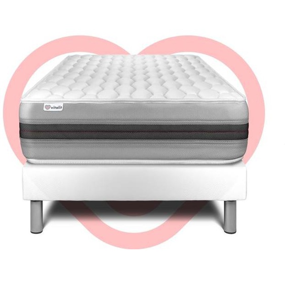 Ensemble sommier matelas 90x200 VITALSPRING RECOVER Ressorts ensachés et Mémoire de forme - 28 cm - Equilibré - sommier kit blanc