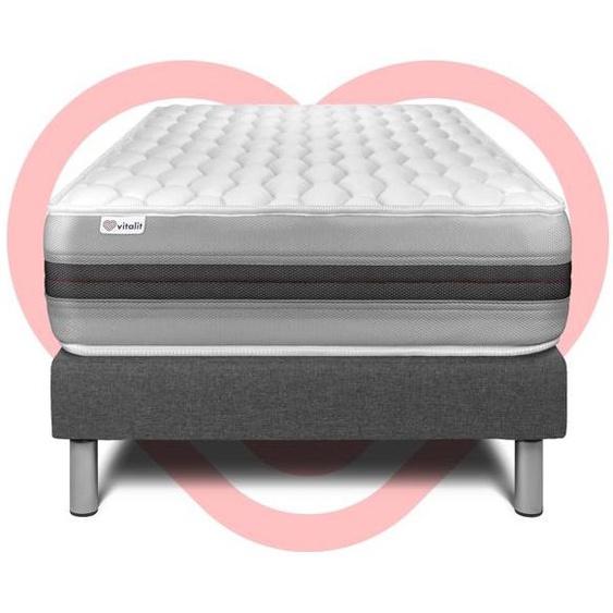 Ensemble sommier matelas 90x200 VITALSPRING RECOVER Ressorts ensachés et Mémoire de forme - 28 cm - Equilibré - sommier kit gris