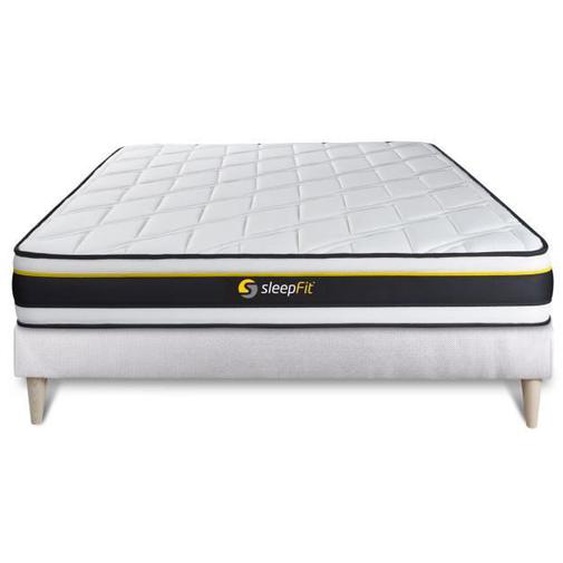 Ensemble sommier + matelas SOFT 140x190 - Blanc - Mousse - Très ferme - 1 sommier monobloc - Tonique - Ferme