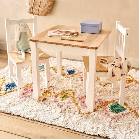 Ensemble table + 2 chaises en bois blanc