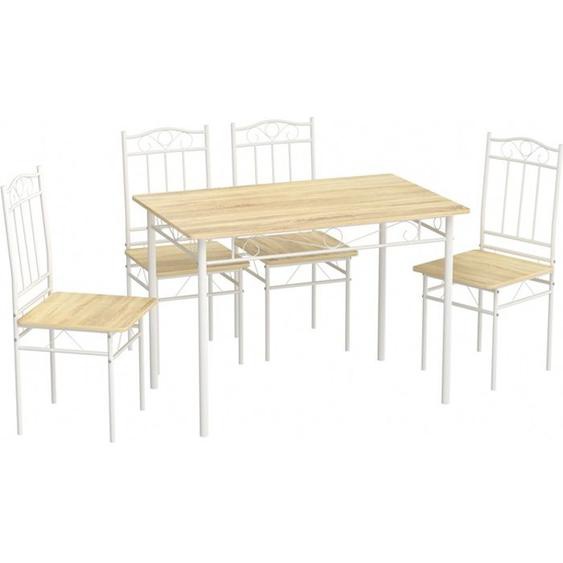 Ensemble table à manger 109x 69x 75 cm et 4 chaises-Hêtre clair et Blanc-Style Industriel, pour Cuisine, Salle à Manger, Salon