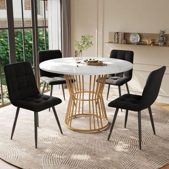 Ensemble table à manger avec 4 chaises(5 pièces),plateau de table en MDF blanc-HAUSS SPOLE