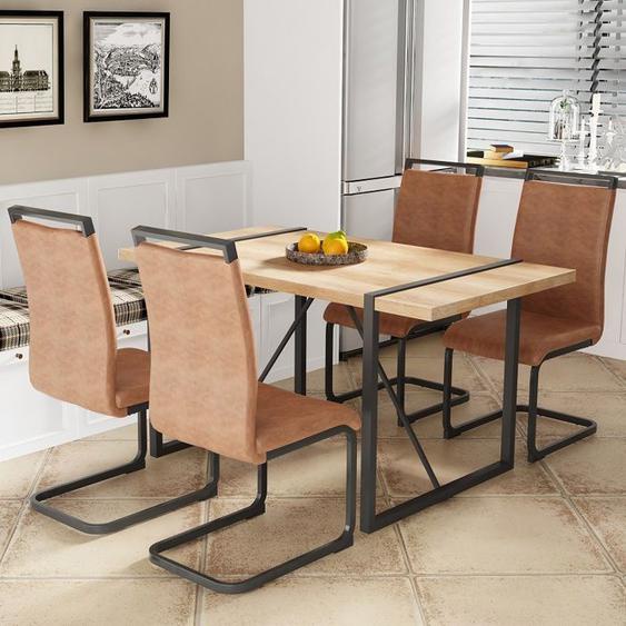 Ensemble Table À Manger Avec 4 Chaises,Table De Cusine Rectangulaire, Dossier En Similicuir PU, Chaises De Salle À Manger, Marron