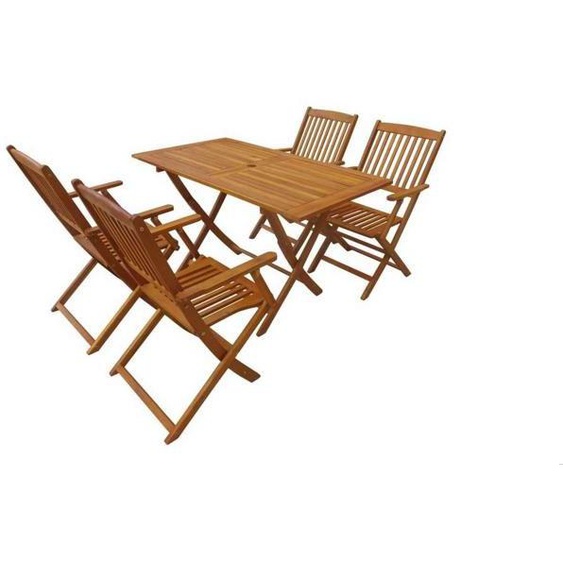 Ensemble Table à Manger Bois Acacia - Salon de Jardin - 1 Table et 4 Chaises Pliables - Certifié FSC