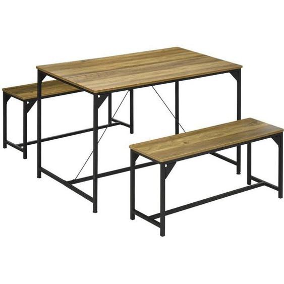 HOMCOM - Ensemble Table à Manger et 2 Bancs - Acier - 120x70x75cm - Bois naturel