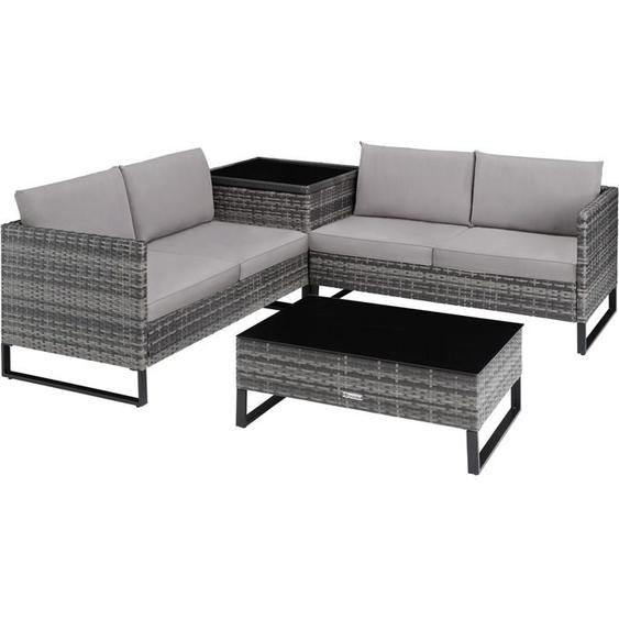 ENSEMBLE TABLE CHAISE DE JARDIN - TECTAKE - Canapé de jardin Lounge en rotin OSTUNI Pour 4 personnes coffre de rangement - Gris