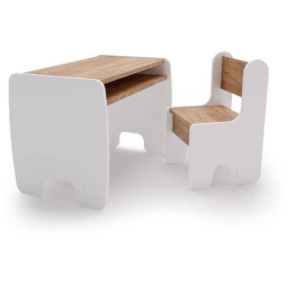 Ensemble table + chaise enfant - blanc/chêne craft coloris or