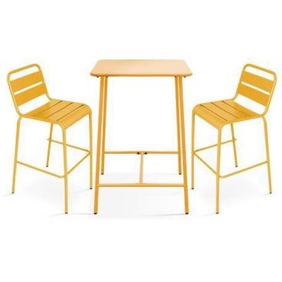 Ensemble table de bar et 2 chaises hautes en métal jaune