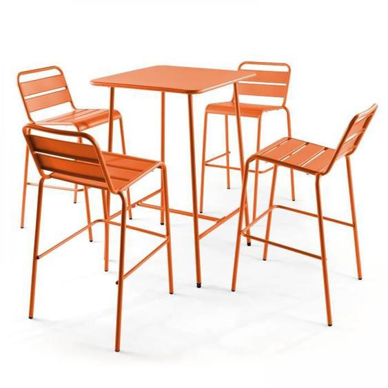 Ensemble table et chaises hautes - OVIALA - Palavas - Métal - Orange - 4 personnes