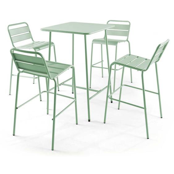 Ensemble table de bar et 4 chaises hautes en métal vert sauge Palavas Oviala