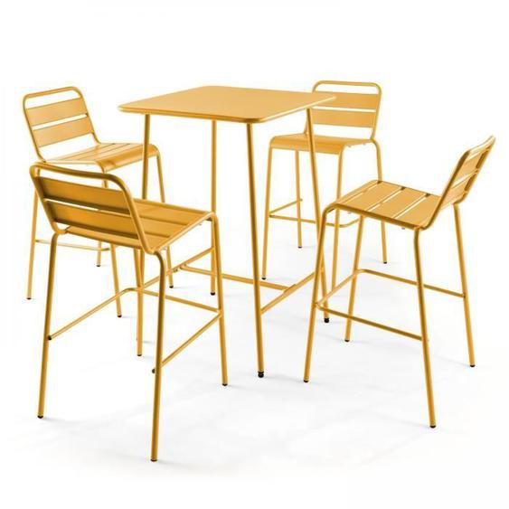 Ensemble table de bar - OVIALA - Palavas - Métal jaune - 4 places - Style industriel