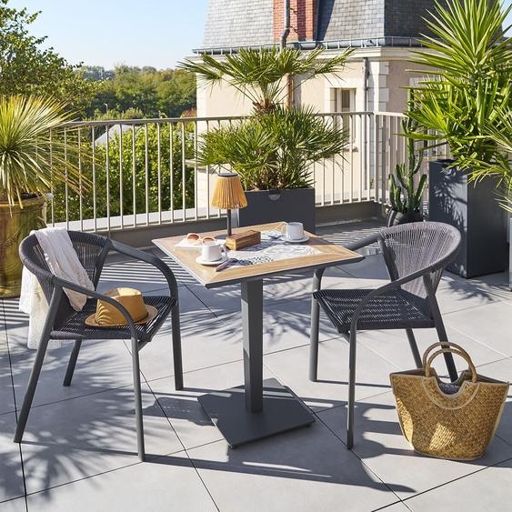 Ensemble table de bistro LAMBADA + 2 chaises empilables RIU Graphite places - Acier traité époxy, Céramique Hespéride