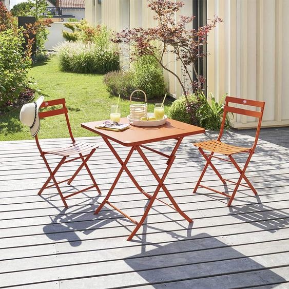 Ensemble table de jardin + 2 chaises GREENSBORO Roland-Garros Terre Battue places - Acier traité époxy, Traitement antirouille renforcé Hespéride