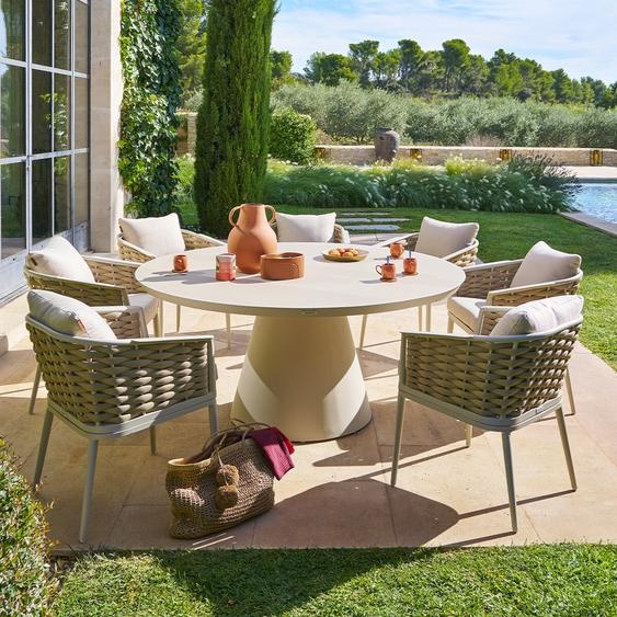 Ensemble table de jardin + 8 fauteuils empilables YCONIA Argile places - Aluminium traité époxy Hespéride
