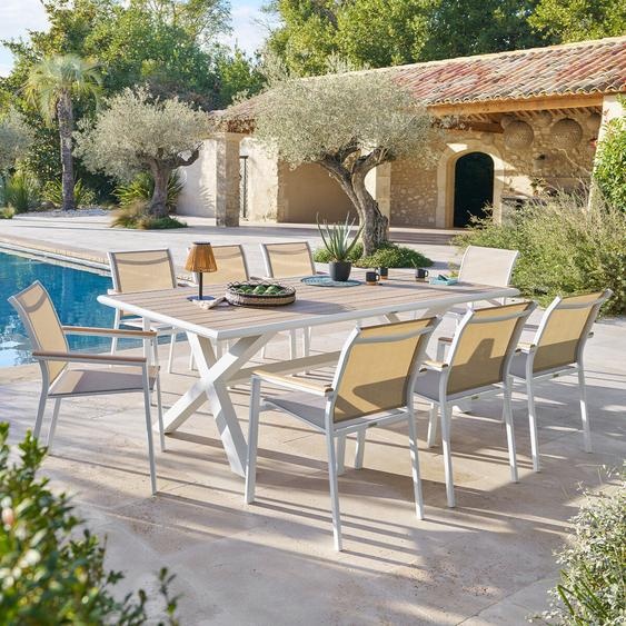 Ensemble table de jardin AXIOME + 8 fauteuils empilables ESSENTIA Blanc places - Aluminium traité époxy, ECP Hespéride