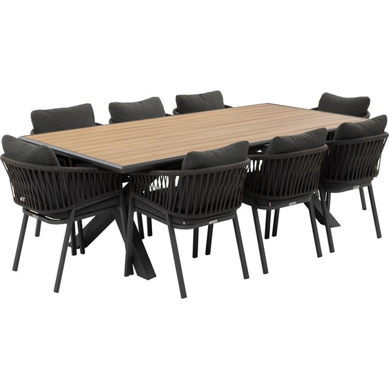 Ensemble table de jardin AXIOME + 8 fauteuils ORIENGO Graphite places - Aluminium traité époxy, ECP Hespéride