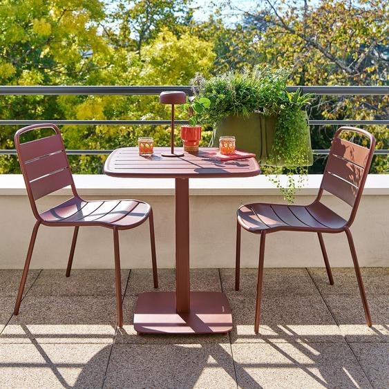 Ensemble table de jardin carrée + 2 chaises ALEGORIA Acajou places - Acier traité époxy, Traitement anti-rouille renforcé Hespéride