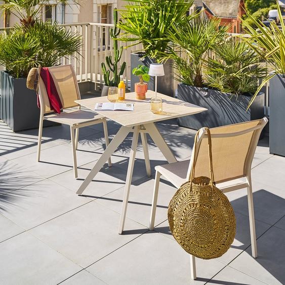Ensemble table de jardin carrée TERZANO + 2 chaises empilables ESSENTIA Argile places - Aluminium traité époxy Hespéride