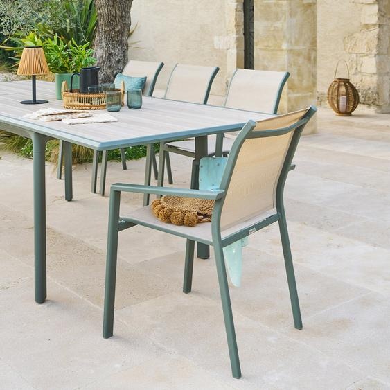 Ensemble table de jardin DILORS + 10 fauteuils empilables ESSENTIA Lin   Laurier places - Aluminium traité époxy Hespéride