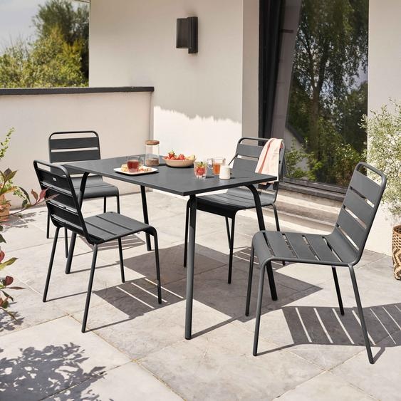 Ensemble table de jardin en métal et 4 chaises anthracite - Oviala Palavas