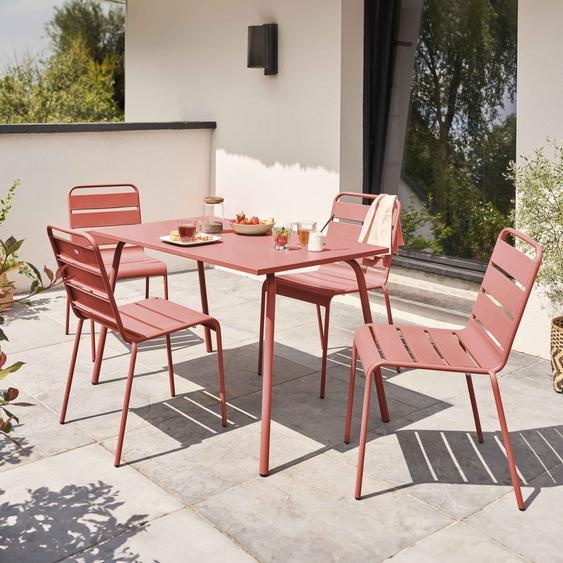 Ensemble table de jardin en métal et 4 chaises argile - Oviala Palavas