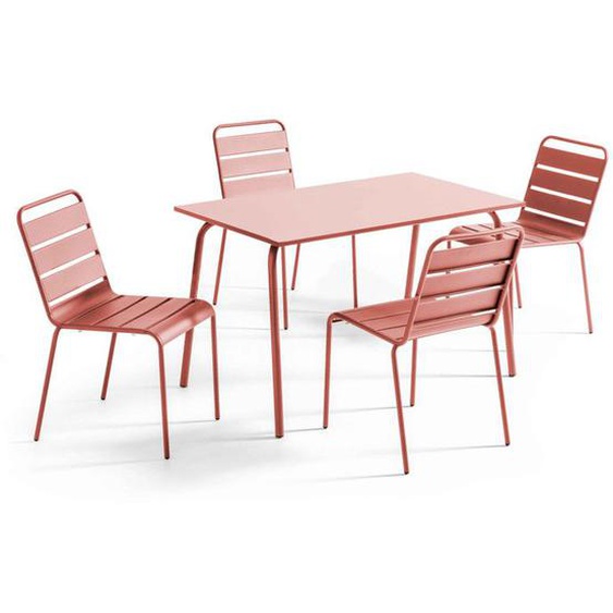 Ensemble table de jardin en métal et 4 chaises argile