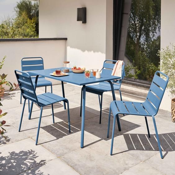 Ensemble table de jardin en métal et 4 chaises bleu pacific - Oviala Palavas