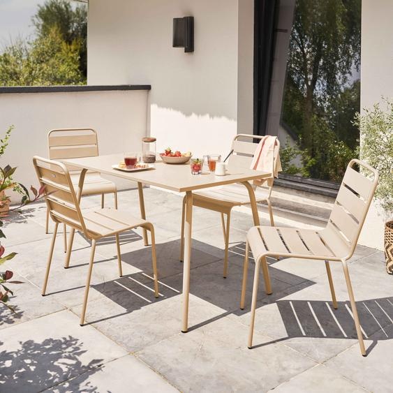 Ensemble table de jardin en métal et 4 chaises ivoire - Oviala Palavas