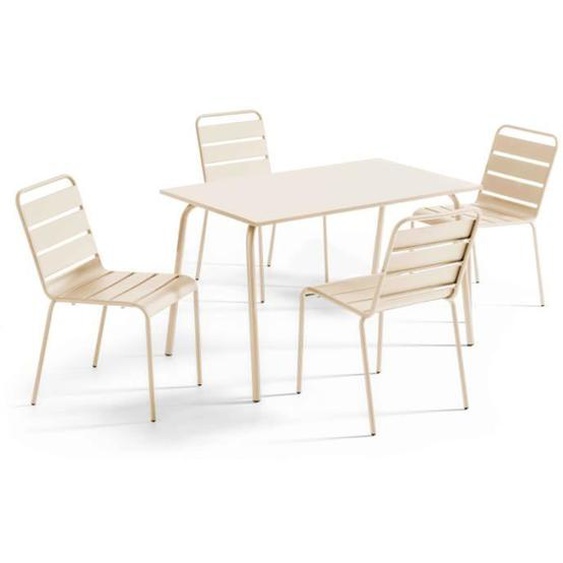 Ensemble table de jardin en métal et 4 chaises ivoire