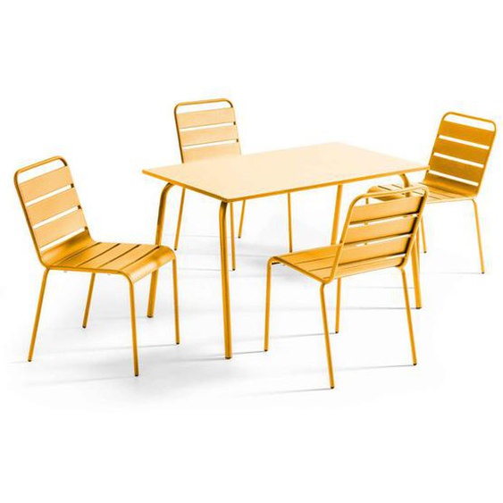 Ensemble table de jardin en métal et 4 chaises jaune