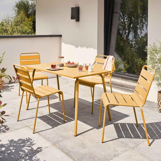 Ensemble table de jardin en métal et 4 chaises jaune - Oviala Palavas