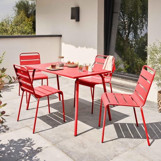 Ensemble table de jardin en métal et 4 chaises rouge - Oviala Palavas