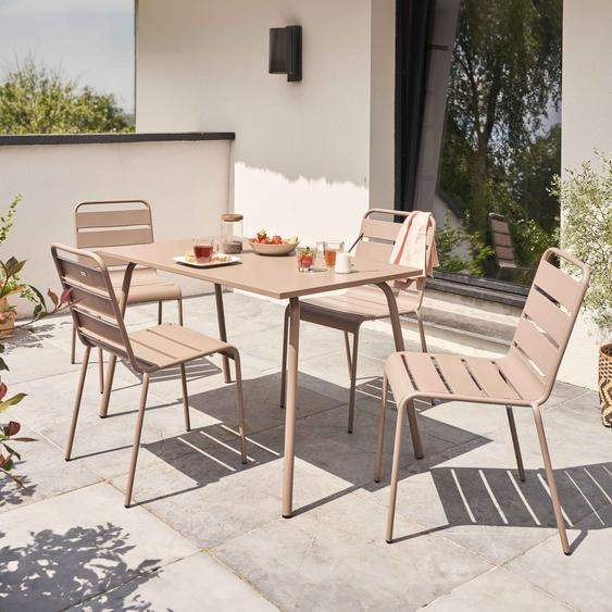 Ensemble table de jardin en métal et 4 chaises taupe - Oviala Palavas