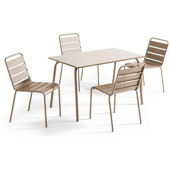 Ensemble table de jardin en métal et 4 chaises taupe