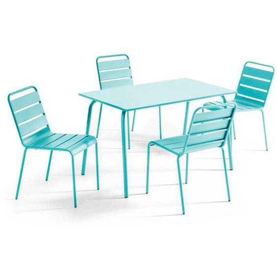 Ensemble table de jardin en métal et 4 chaises turquoise