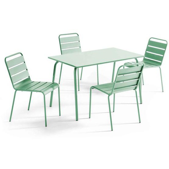 Ensemble table de jardin en métal et 4 chaises vert sauge