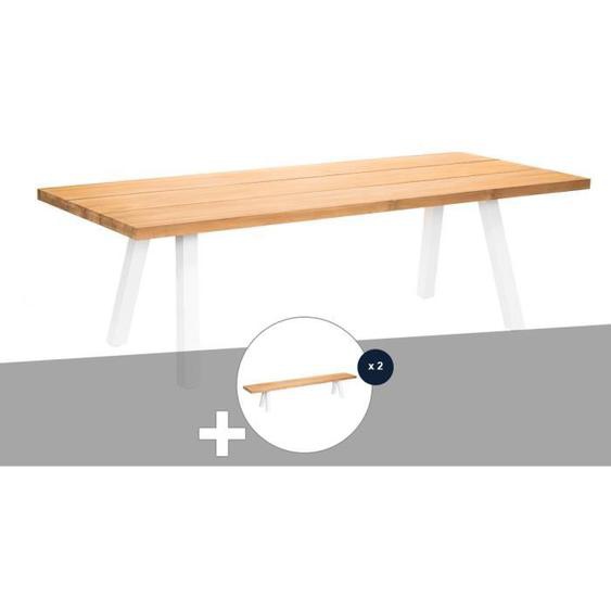 Ensemble table de jardin en teck Seychelles - JARDILINE - Rectangulaire - 14 personnes - Naturel