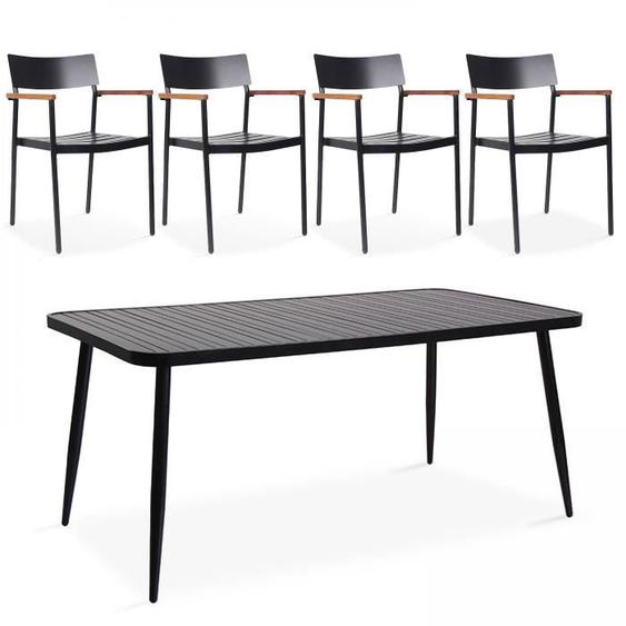 Ensemble table de jardin et 4 fauteuils en aluminium noir